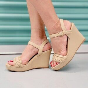Women's Taupe Braided Platform Wedge Sandal